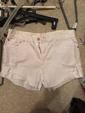 The Impeccable Pig White Distressed Roll-Cuff Jean Shorts